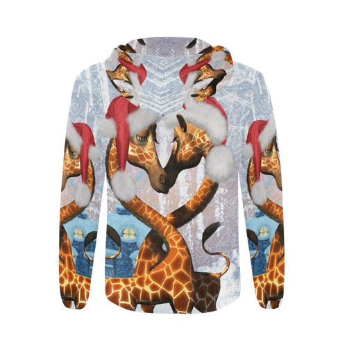 Christmas, funny giraffe All Over Print Full Zip Hoodie for Men (Model H14)