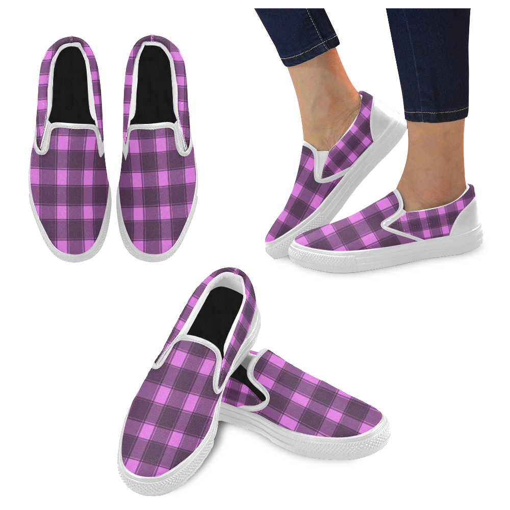 Plaid Pink Women's Slip-on Canvas Shoes (Model 019)