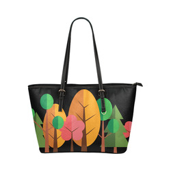 Autumn Trees Nature Forest Leather Tote Bag/Small (Model 1651)