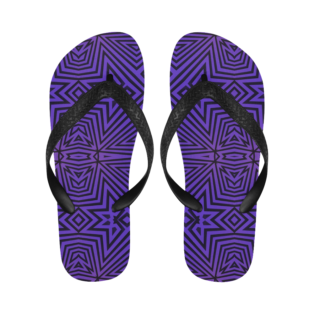 Purple-Black Tribal Pattern Flip Flops for Men/Women (Model 040)