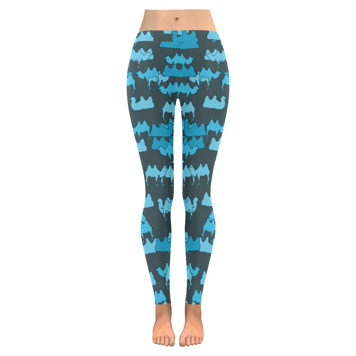 camelflage blue Women's Low Rise Leggings (Invisible Stitch) (Model L05)