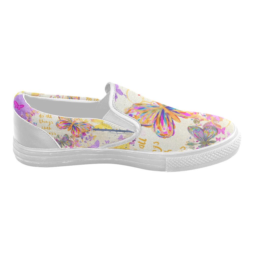 Coffee Butterfly Women's Slip-on Canvas Shoes (Model 019)