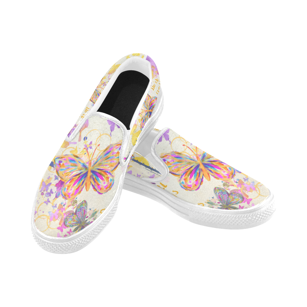 Coffee Butterfly Women's Slip-on Canvas Shoes (Model 019)