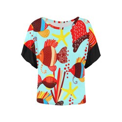 Cute Fish Starfish Underwater Women's Batwing-Sleeved Blouse T shirt (Model T44)