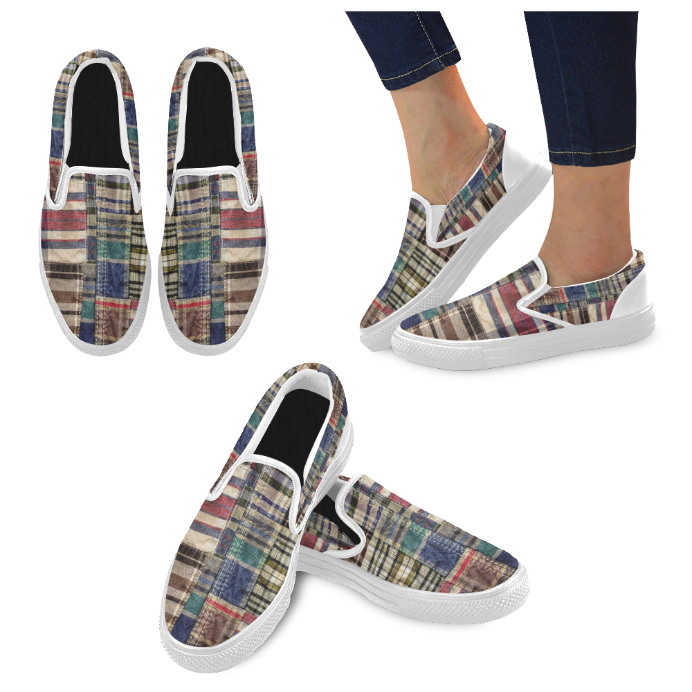patchwork plaid / tartan Men's Slip-on Canvas Shoes (Model 019)