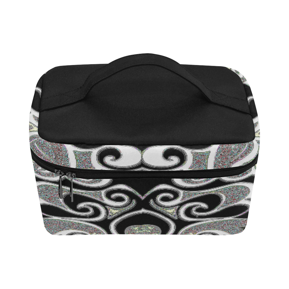 Retro Abstract Swirl Doodle in Black and White Cosmetic Bag/Large (Model 1658)