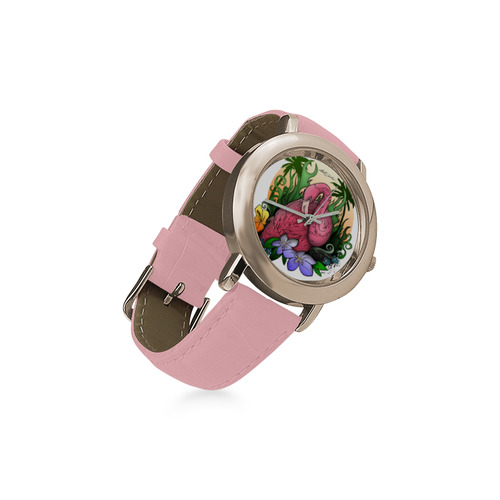 Flamingo Women's Rose Gold Leather Strap Watch(Model 201)