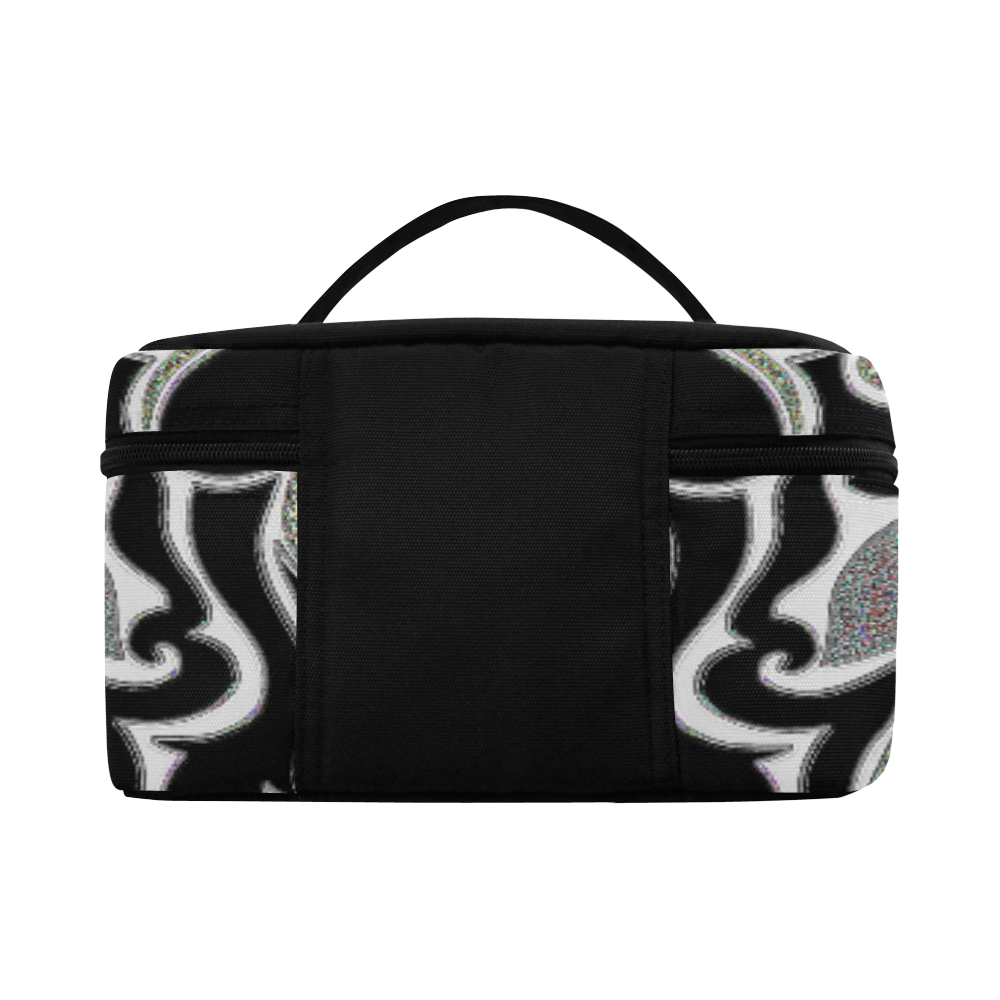 Retro Abstract Swirl Doodle in Black and White Cosmetic Bag/Large (Model 1658)