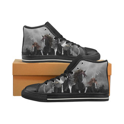 Awesome running black horses High Top Canvas Women's Shoes/Large Size (Model 017)