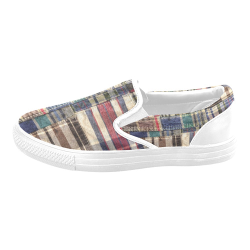 patchwork plaid / tartan Men's Slip-on Canvas Shoes (Model 019)