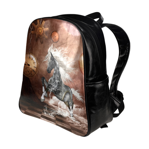 Amazing steampunk horse, silver Multi-Pockets Backpack (Model 1636)