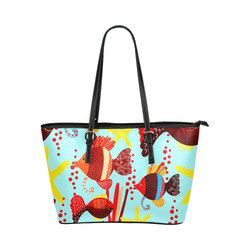 Cute Fish Starfish Underwater Leather Tote Bag/Large (Model 1651)