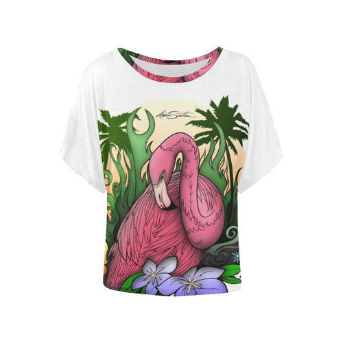 Flamingo Women's Batwing-Sleeved Blouse T shirt (Model T44)