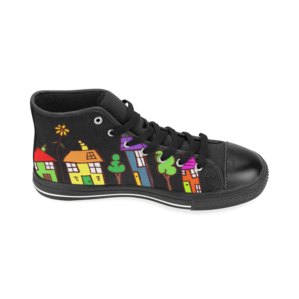 Funny Houses High Top Canvas Shoes for Kid (Model 017)
