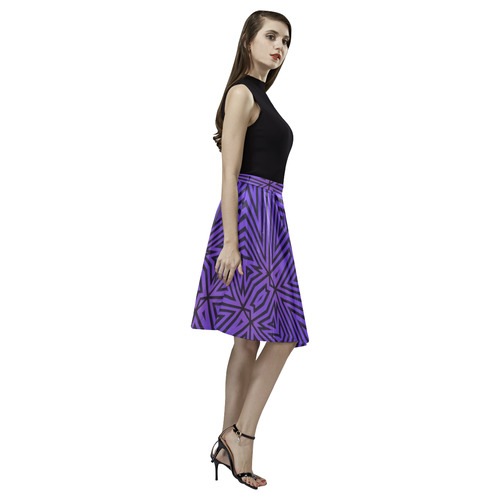 Purple-Black Tribal Pattern Melete Pleated Midi Skirt (Model D15)