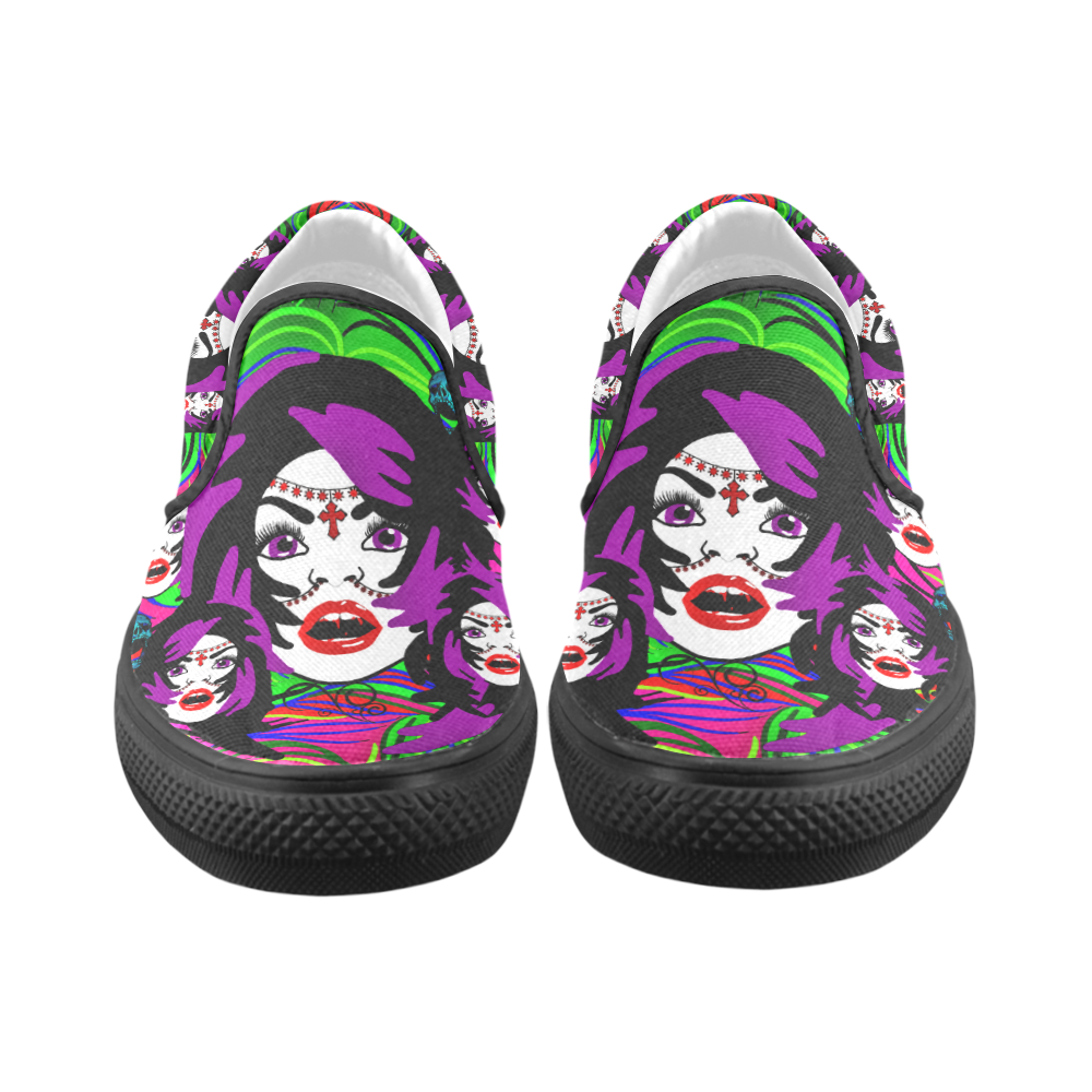 pop art vampire queen Women's Unusual Slip-on Canvas Shoes (Model 019)