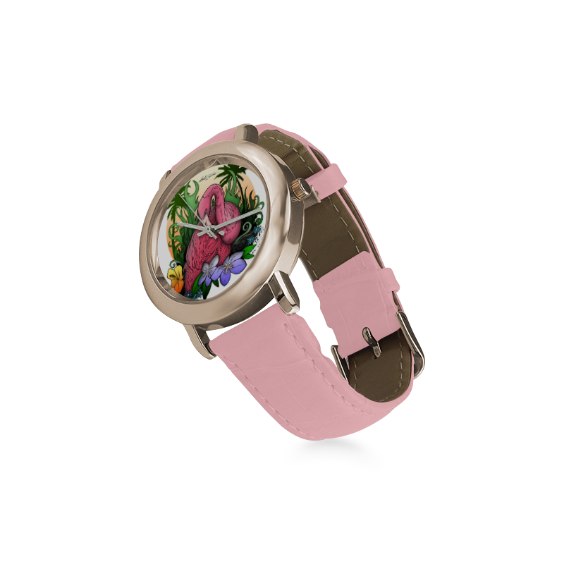 Flamingo Women's Rose Gold Leather Strap Watch(Model 201)