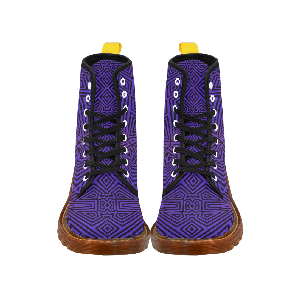 Purple-Black Tribal Pattern Martin Boots For Women Model 1203H