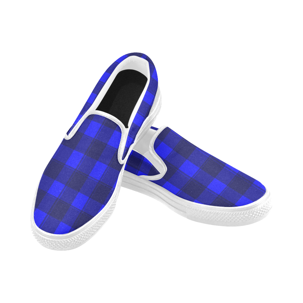 Plaid Blue Women's Slip-on Canvas Shoes (Model 019)