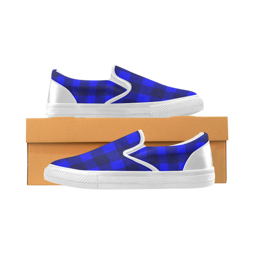 Plaid Blue Women's Slip-on Canvas Shoes (Model 019)