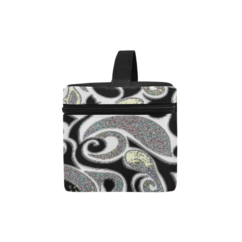 Retro Abstract Swirl Doodle in Black and White Cosmetic Bag/Large (Model 1658)