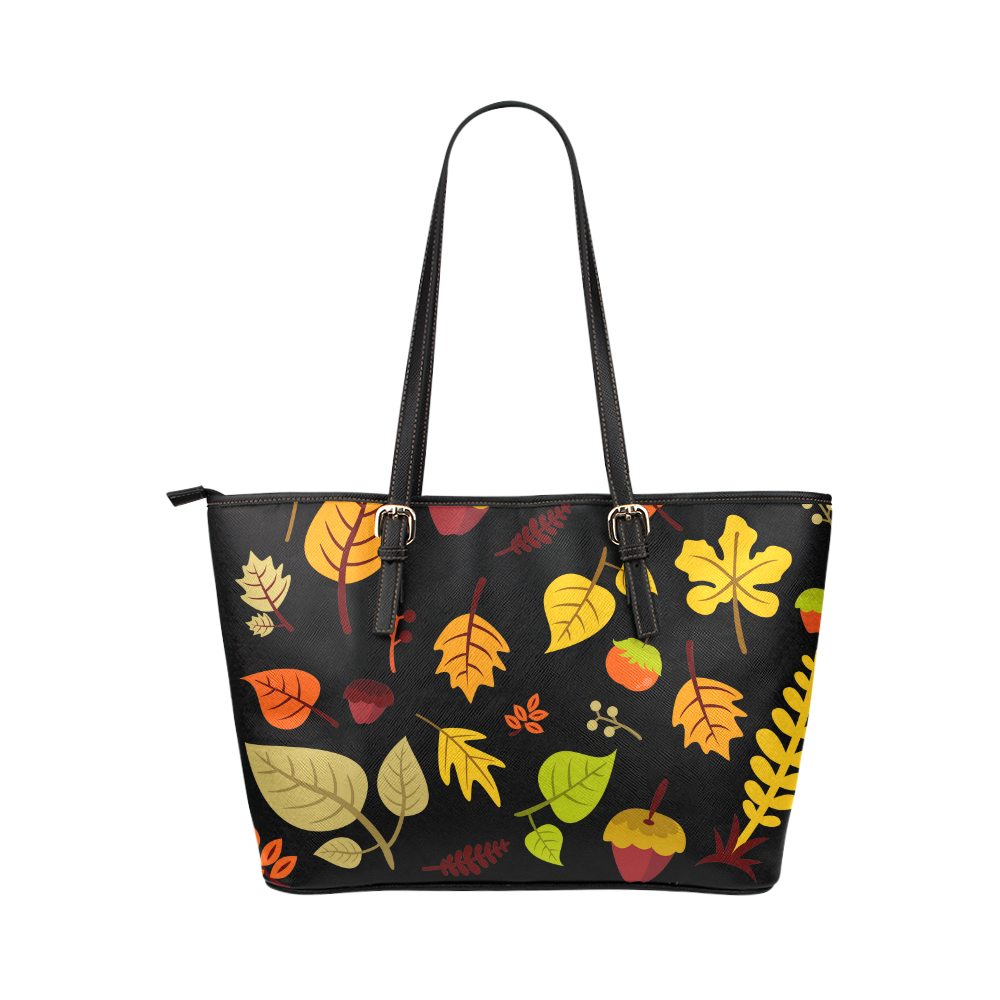 Autumn Fall Leaves Floral Pattern Leather Tote Bag/Small (Model 1651)