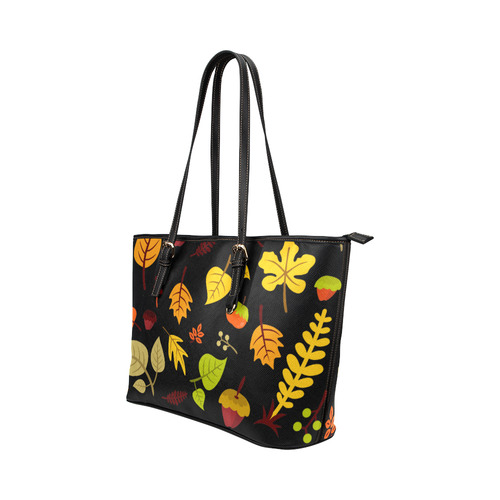 Autumn Fall Leaves Floral Pattern Leather Tote Bag/Small (Model 1651)