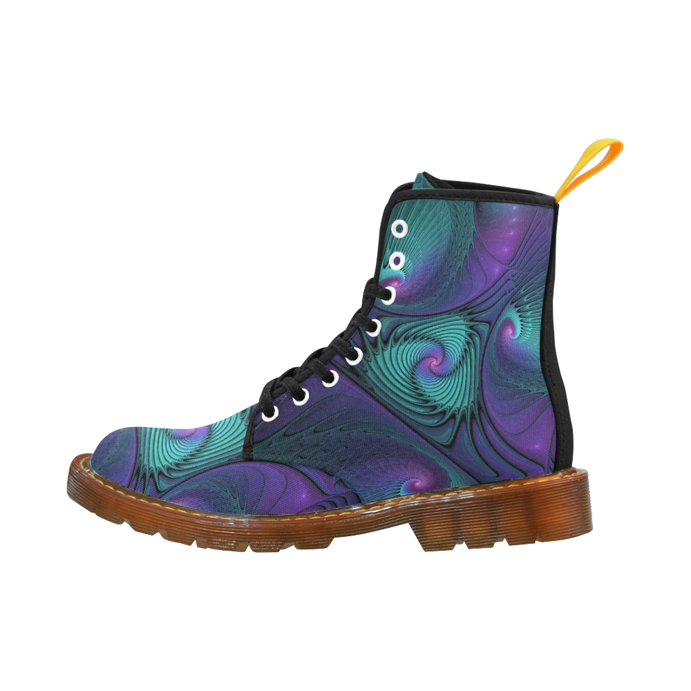 Purple meets Turquoise modern abstract Fractal Art Martin Boots For Women Model 1203H