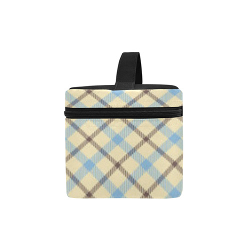 Plaid 2 diagonal with cream, brown and baby blue Cosmetic Bag/Large (Model 1658)