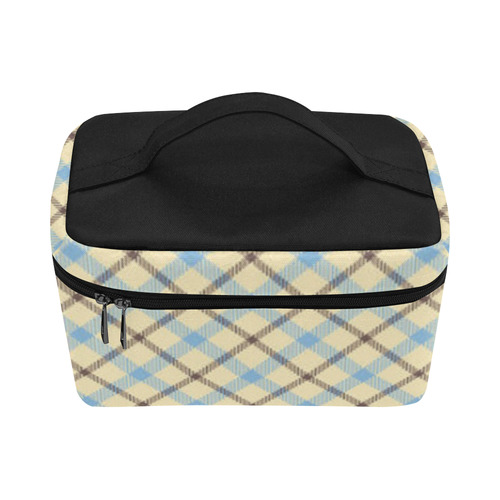 Plaid 2 diagonal with cream, brown and baby blue Cosmetic Bag/Large (Model 1658)