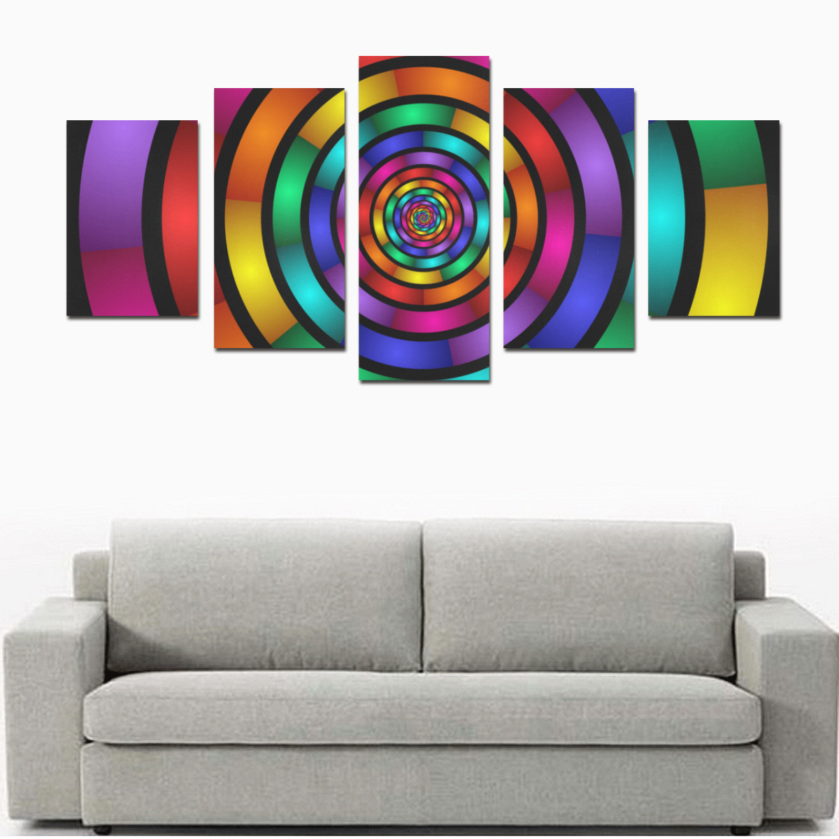 Round Psychedelic Colorful Modern Fractal Graphic Canvas Print Sets D (No Frame)