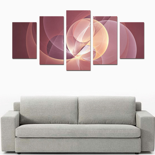 Movement Abstract Modern Wine Red Pink Fractal Art Canvas Print Sets D (No Frame)