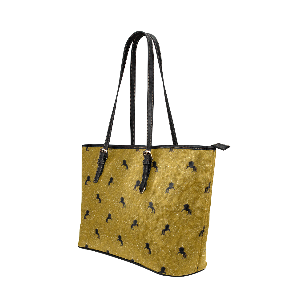 unicorn pattern golden by JamColors Leather Tote Bag/Large (Model 1651)