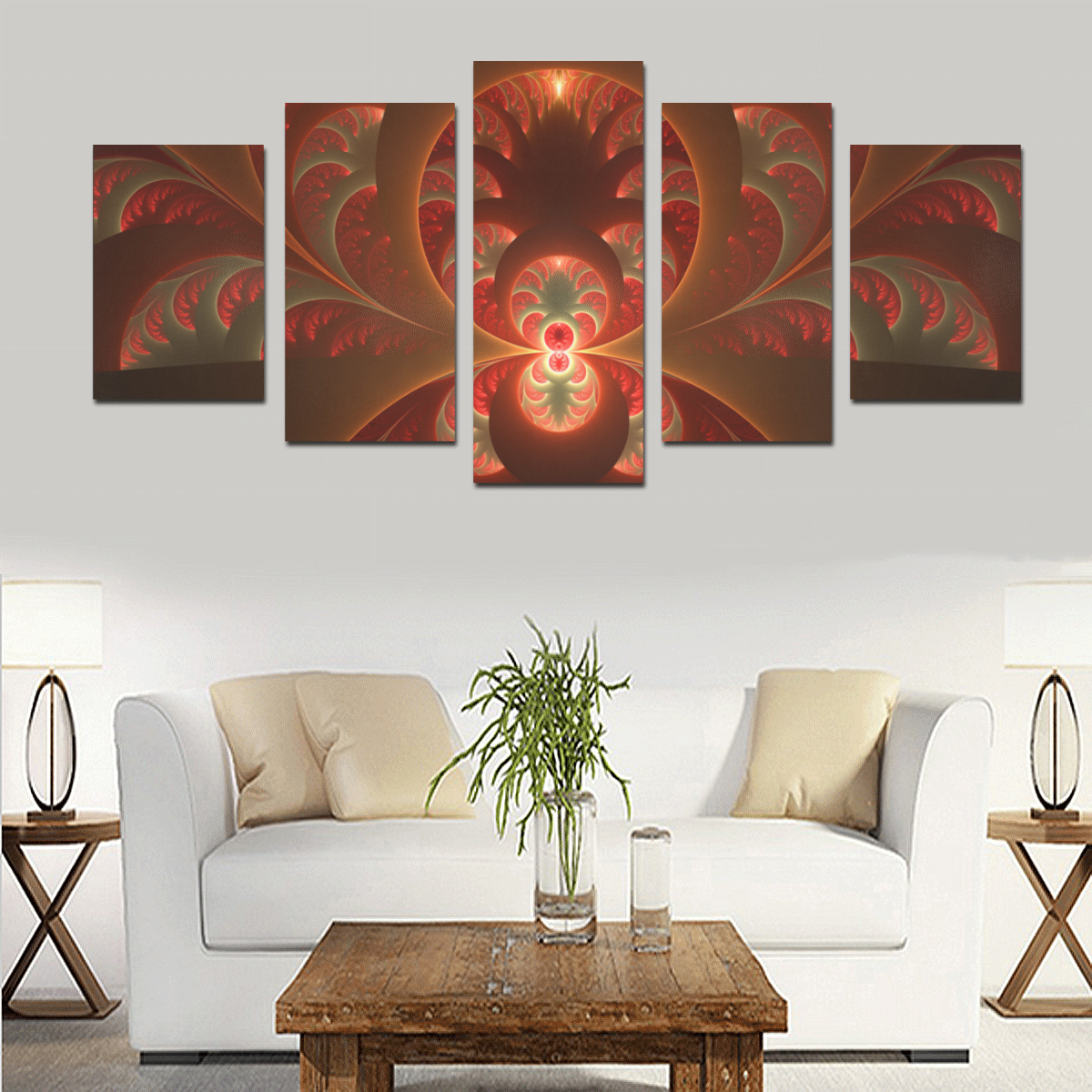 Magical Luminous Red Orange Fractal Art Canvas Print Sets D (No Frame)