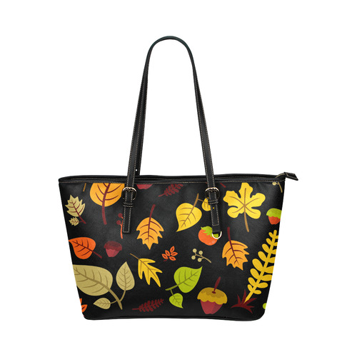 Autumn Fall Leaves Floral Pattern Leather Tote Bag/Small (Model 1651)