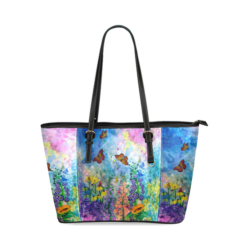 Butterfly Garden Small Tote Leather Tote Bag/Small (Model 1640)