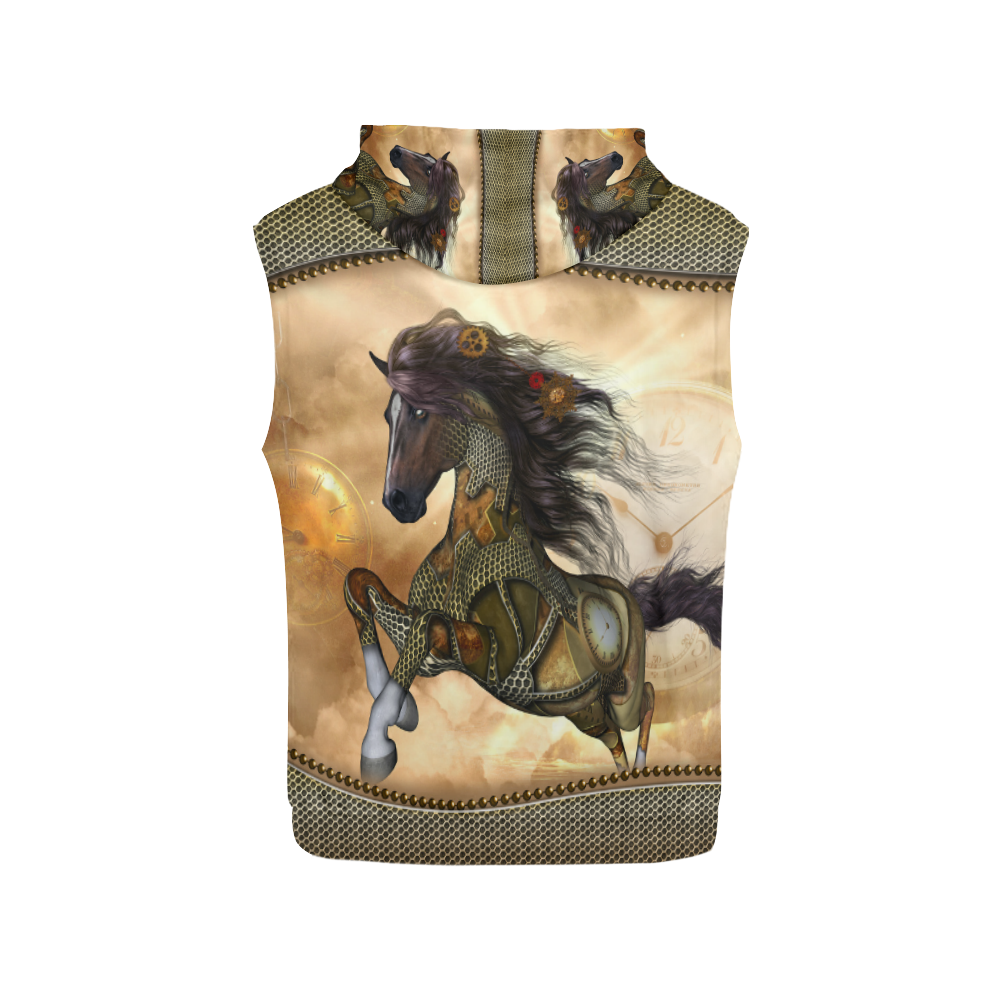 Aweseome steampunk horse, golden All Over Print Sleeveless Hoodie for Women (Model H15)