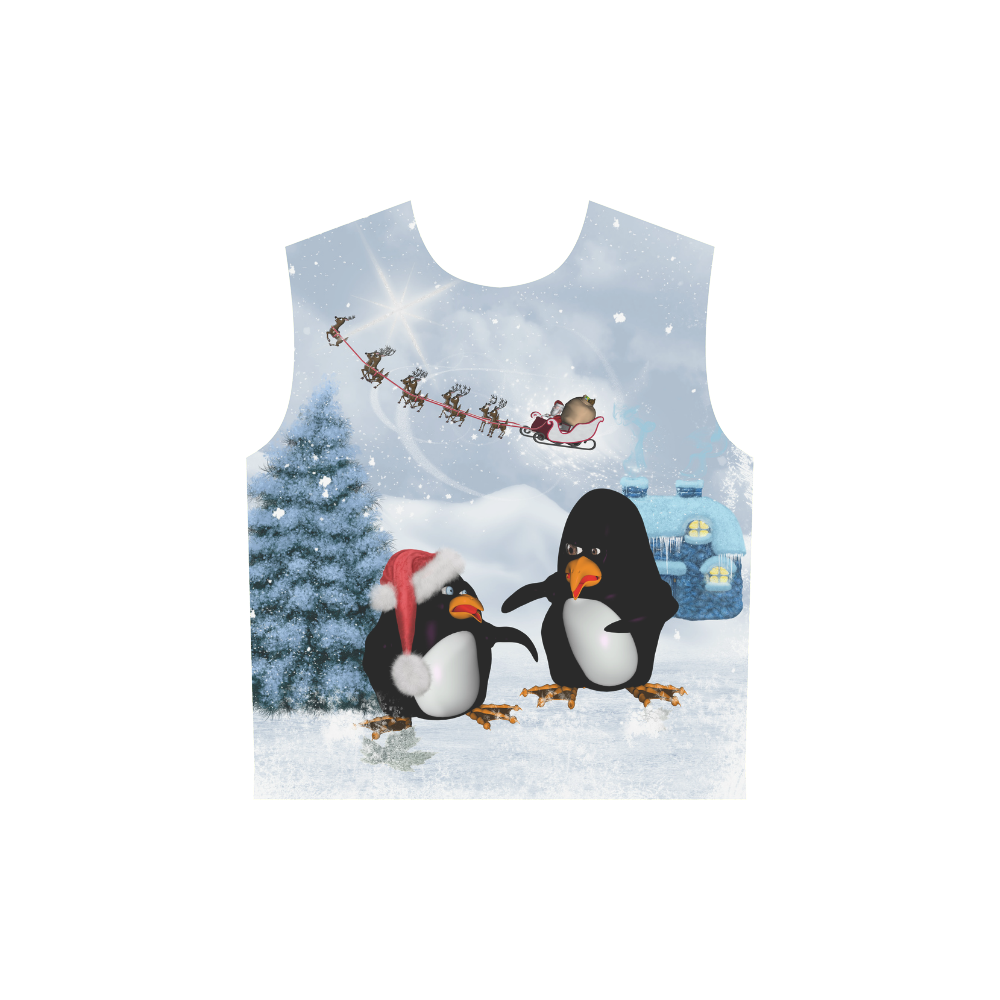 Christmas, funny, cute penguin All Over Print Sleeveless Hoodie for Women (Model H15)