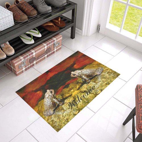 Gold frogs with red doormat Azalea Doormat 24" x 16" (Sponge Material)