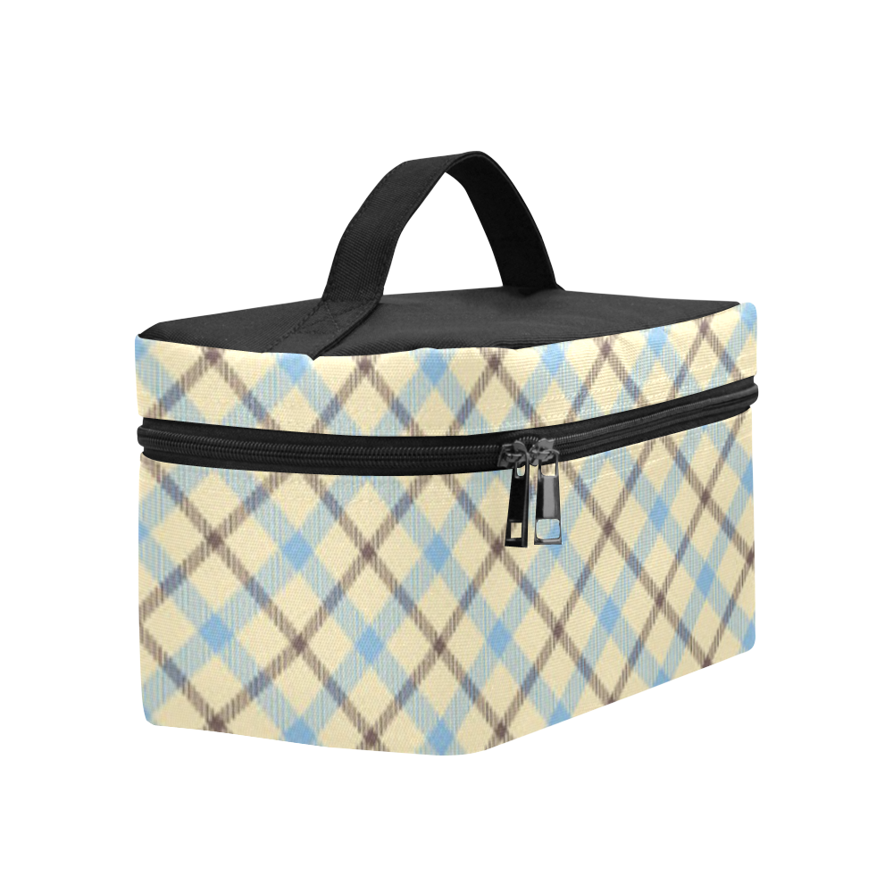 Plaid 2 diagonal with cream, brown and baby blue Cosmetic Bag/Large (Model 1658)