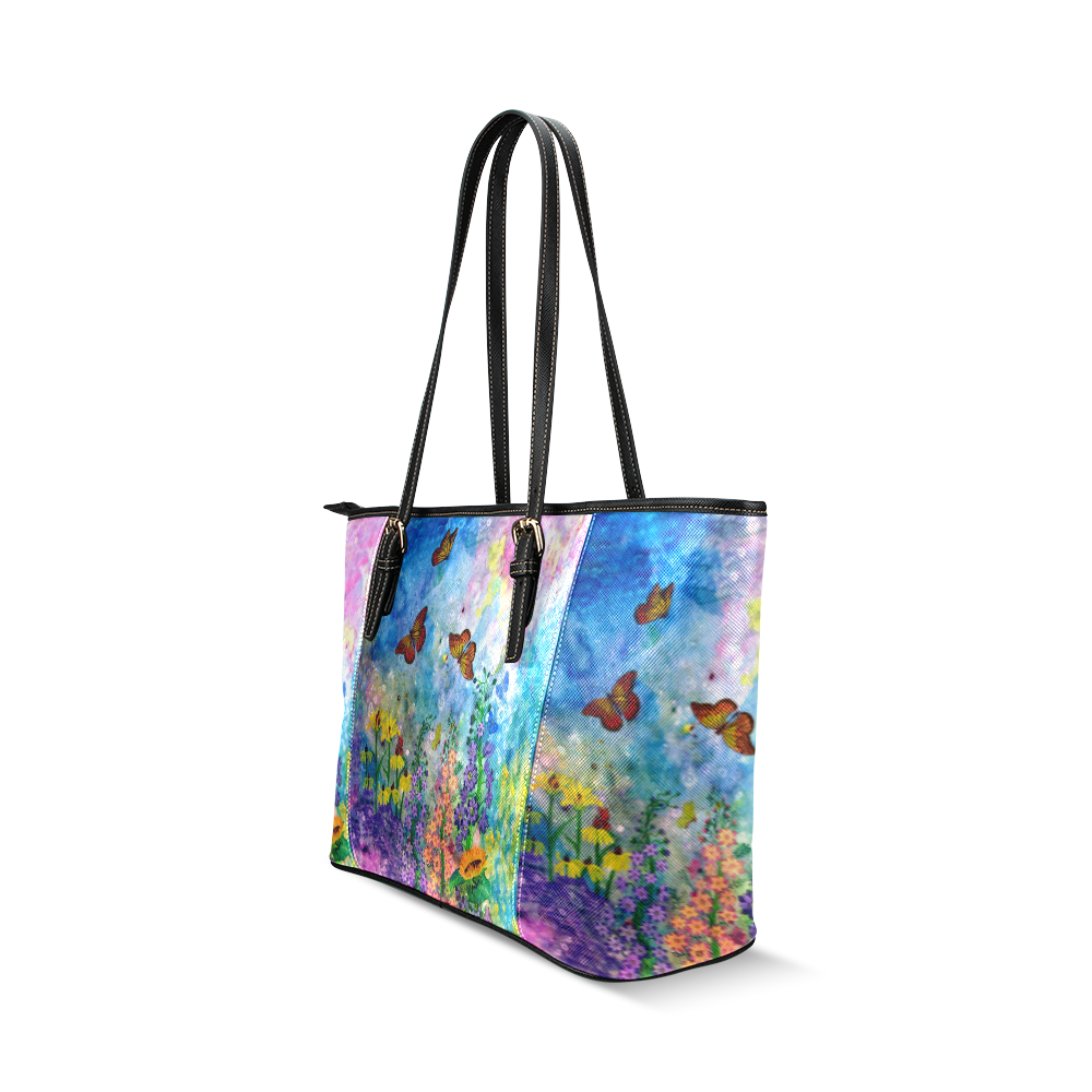 Butterfly Garden Small Tote Leather Tote Bag/Small (Model 1640)