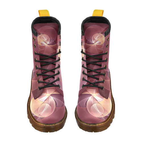 Movement Abstract Modern Wine Red Pink Fractal Art High Grade PU Leather Martin Boots For Women Model 402H