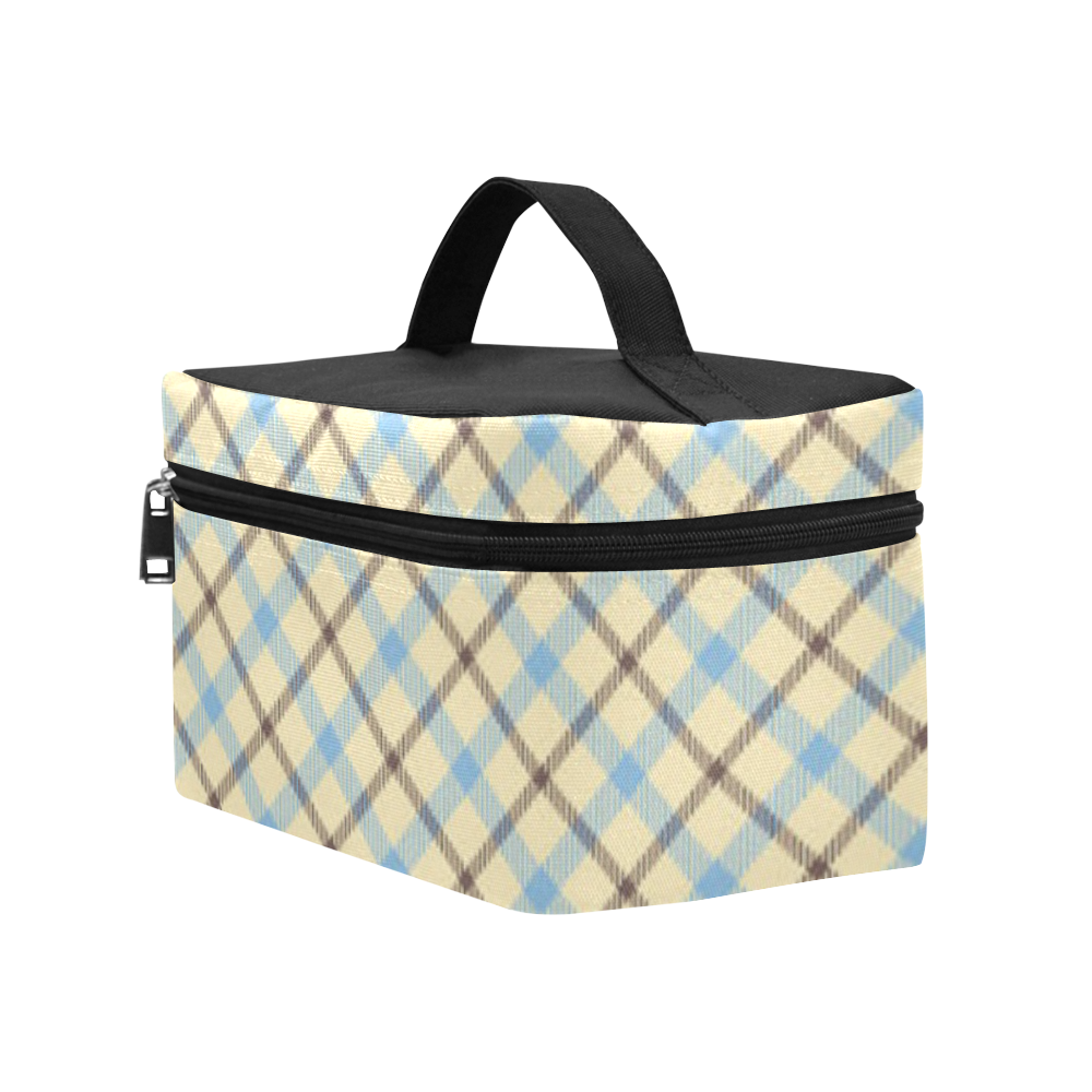 Plaid 2 diagonal with cream, brown and baby blue Cosmetic Bag/Large (Model 1658)