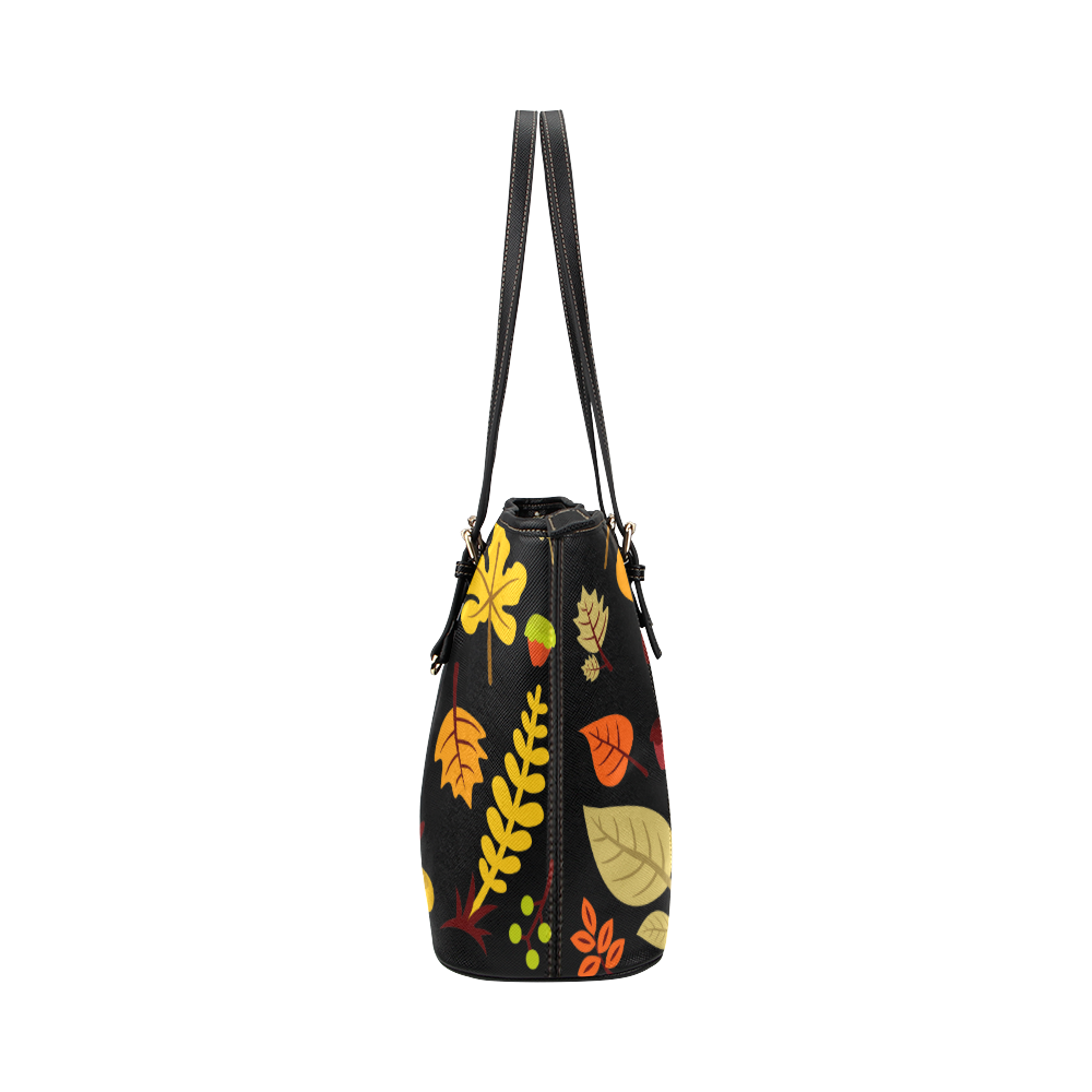 Autumn Fall Leaves Floral Pattern Leather Tote Bag/Small (Model 1651)