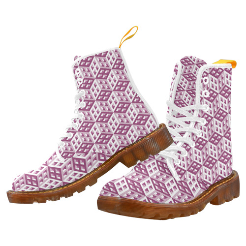 3D Pattern Lilac Pink White Fractal Art 2 Martin Boots For Women Model 1203H