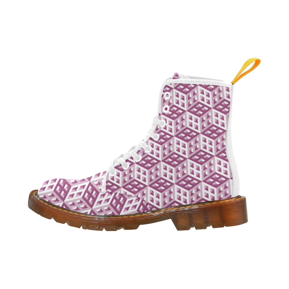 3D Pattern Lilac Pink White Fractal Art 2 Martin Boots For Women Model 1203H