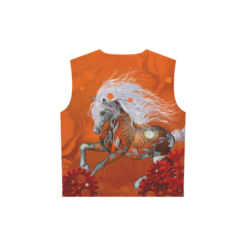 Wonderful steampunk horse, red white All Over Print Sleeveless Hoodie for Women (Model H15)