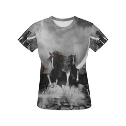 Awesome running black horses All Over Print T-Shirt for Women (USA Size) (Model T40)
