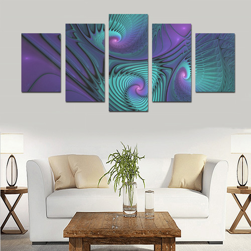 Purple meets Turquoise modern abstract Fractal Art Canvas Print Sets D (No Frame)