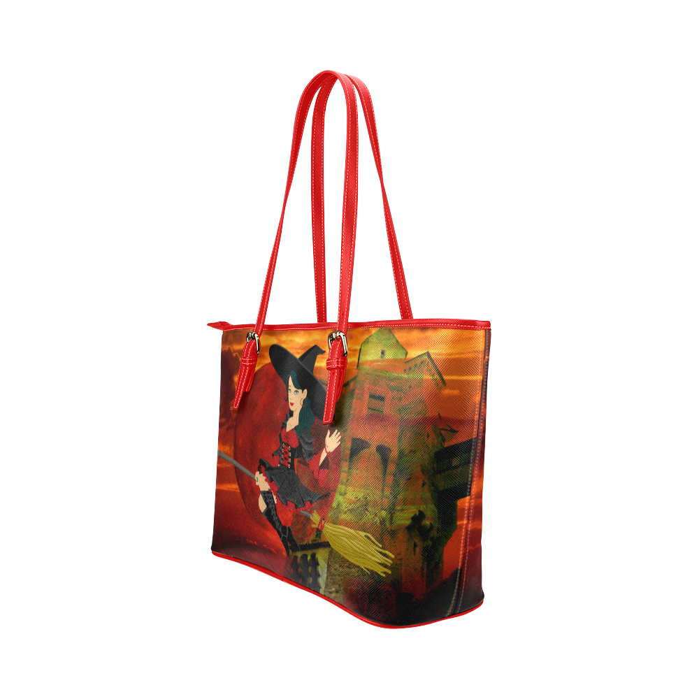 Witch and Red Moon Leather Tote Bag/Large (Model 1651)